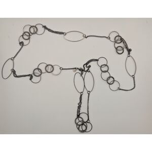 Long Gunmetal Tone Circle & Oval Link Necklace – Modern Fashion Jewelry
